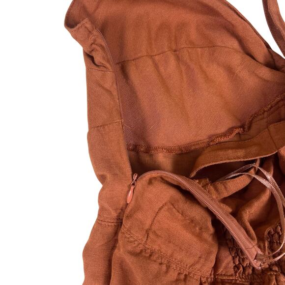 Anthropologie Maeve Twist Front Linen Mini Dress L | Terracotta Button Sundress - Picture 6 of 16